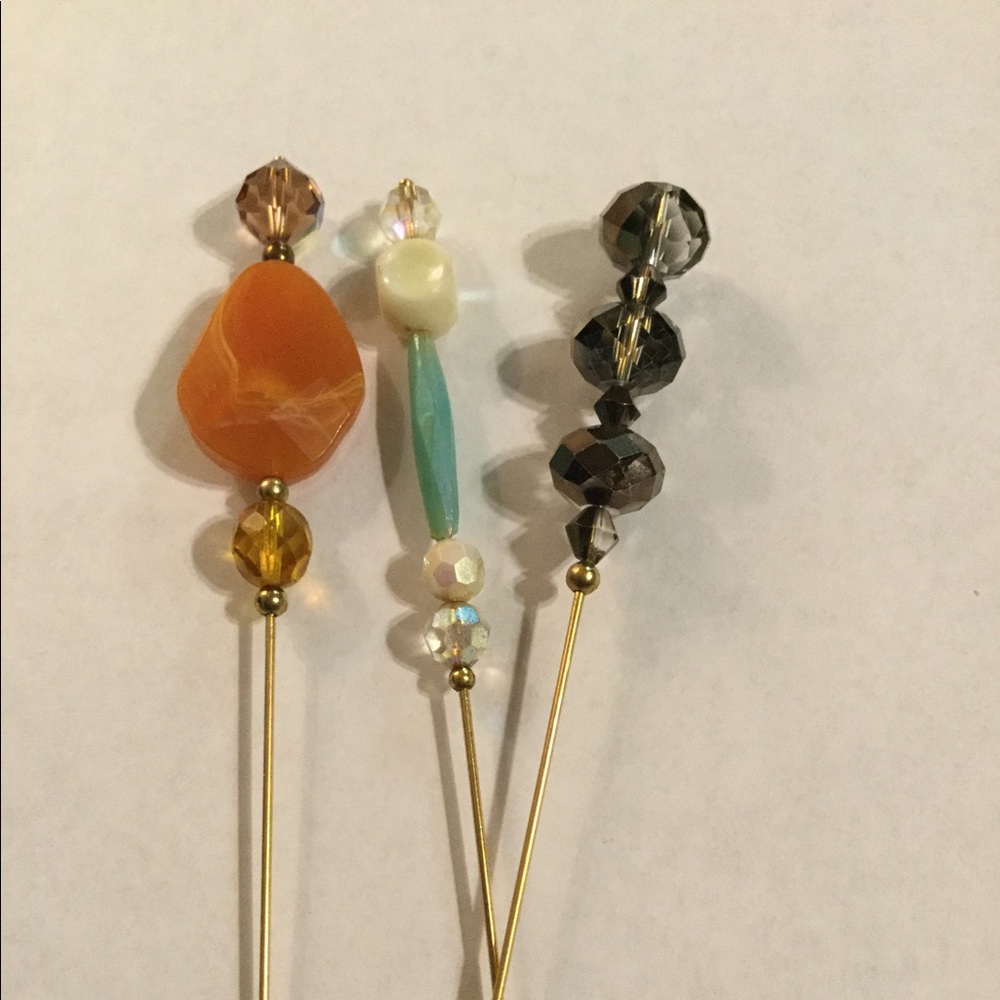 Victorian Style Vintage Bead Hat pins. Set of 3
